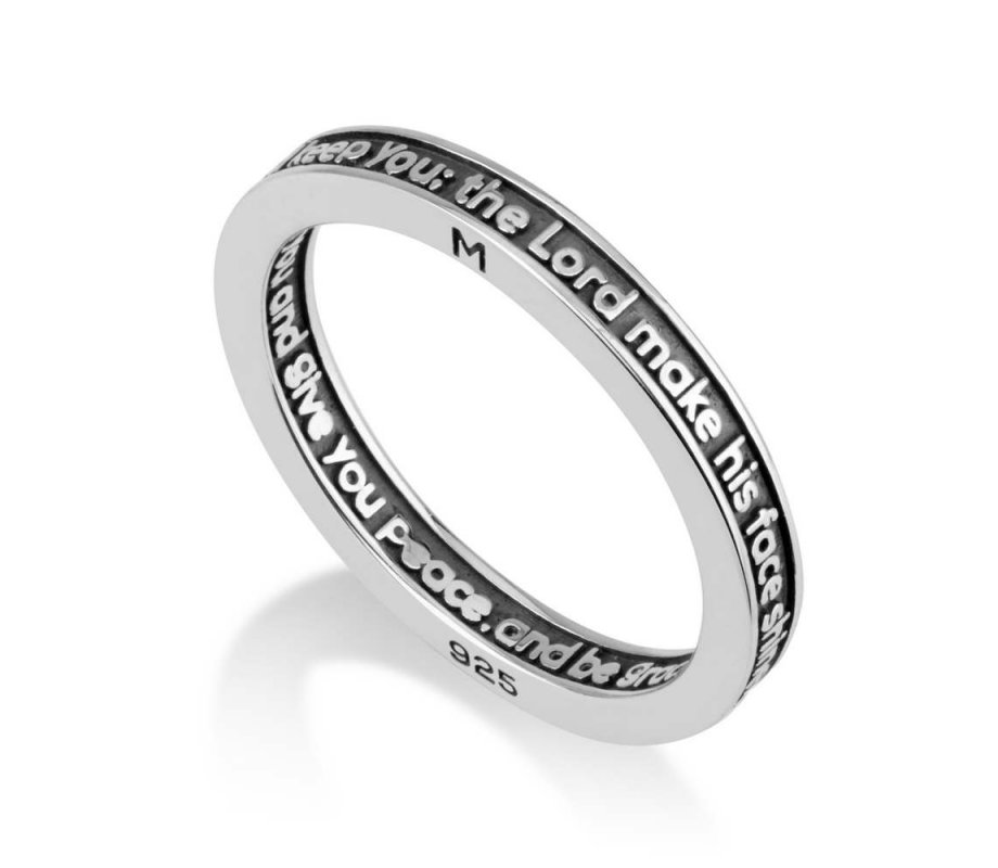 Sterling Silver Ring with Engraved Kohanic Aaronic Priestly Blessing - English