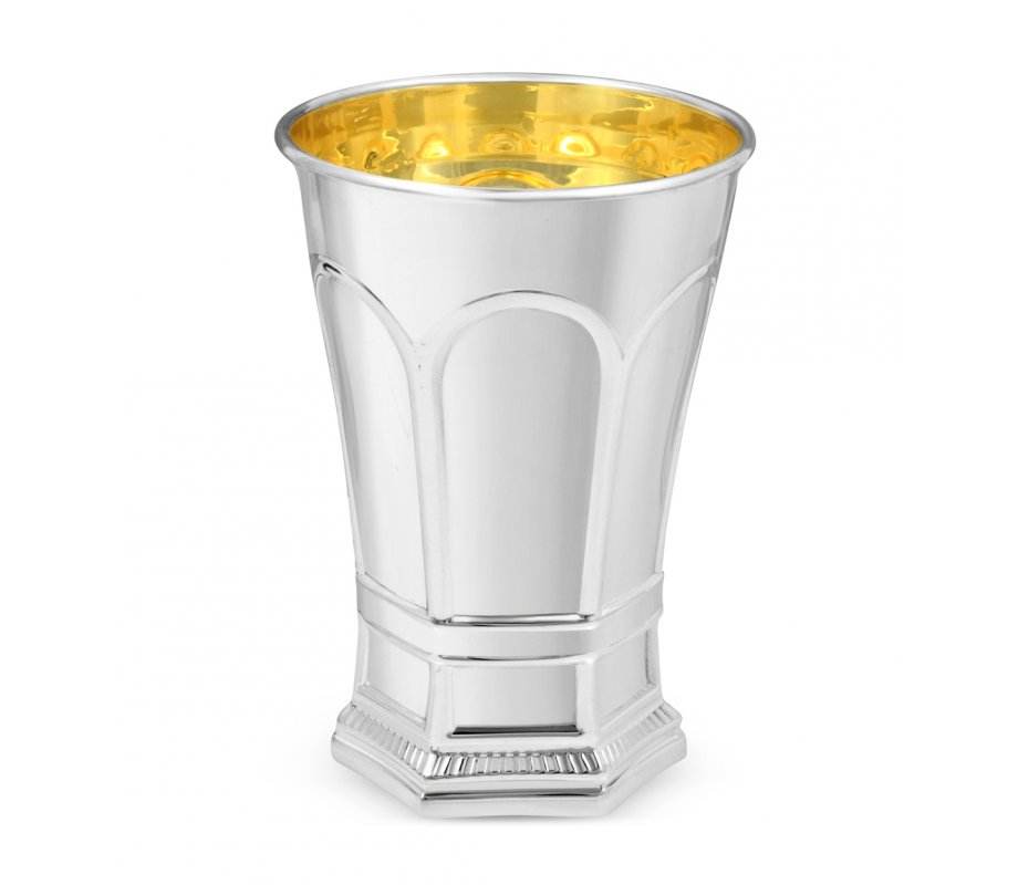 Sterling Silver Shabbat Kiddush Cup and Matching Plate - Arches Design