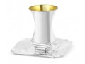 Sterling Silver Shabbat Kiddush Cup and Square Plate - Curving Design