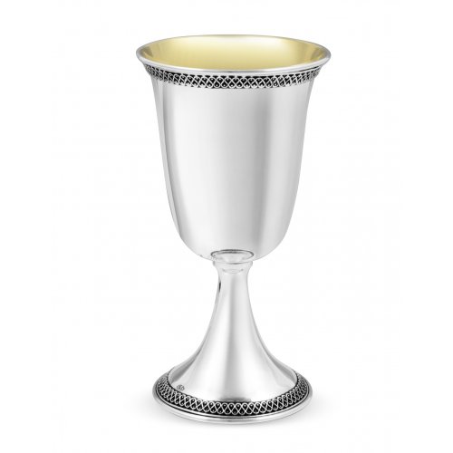 Sterling Silver Shabbat Kiddush Goblet with Plate - Loop Ribbon Design