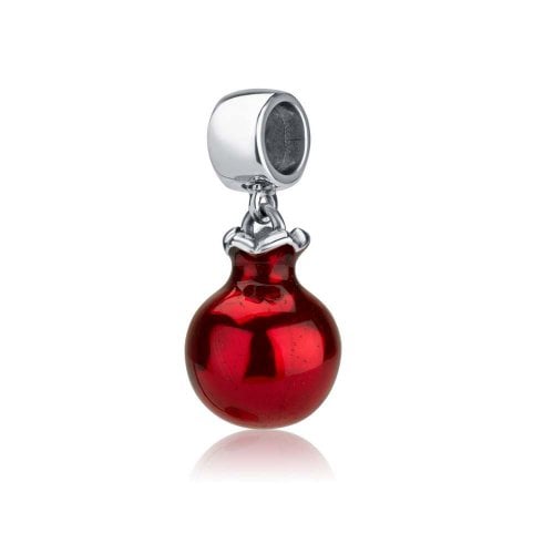 Sterling Silver Smooth Red Pomegranate Charm