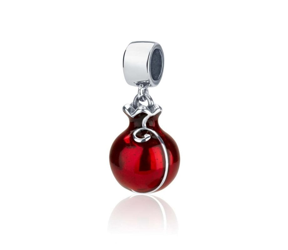 Sterling Silver Smooth Red Pomegranate Charm
