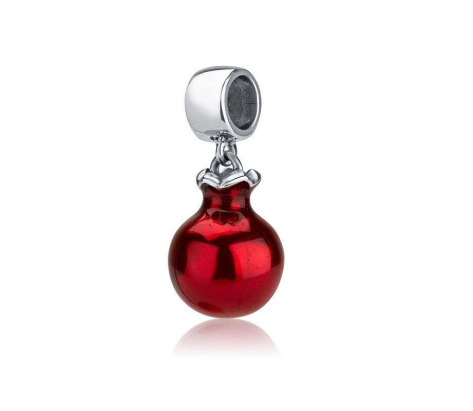 Sterling Silver Smooth Red Pomegranate Charm
