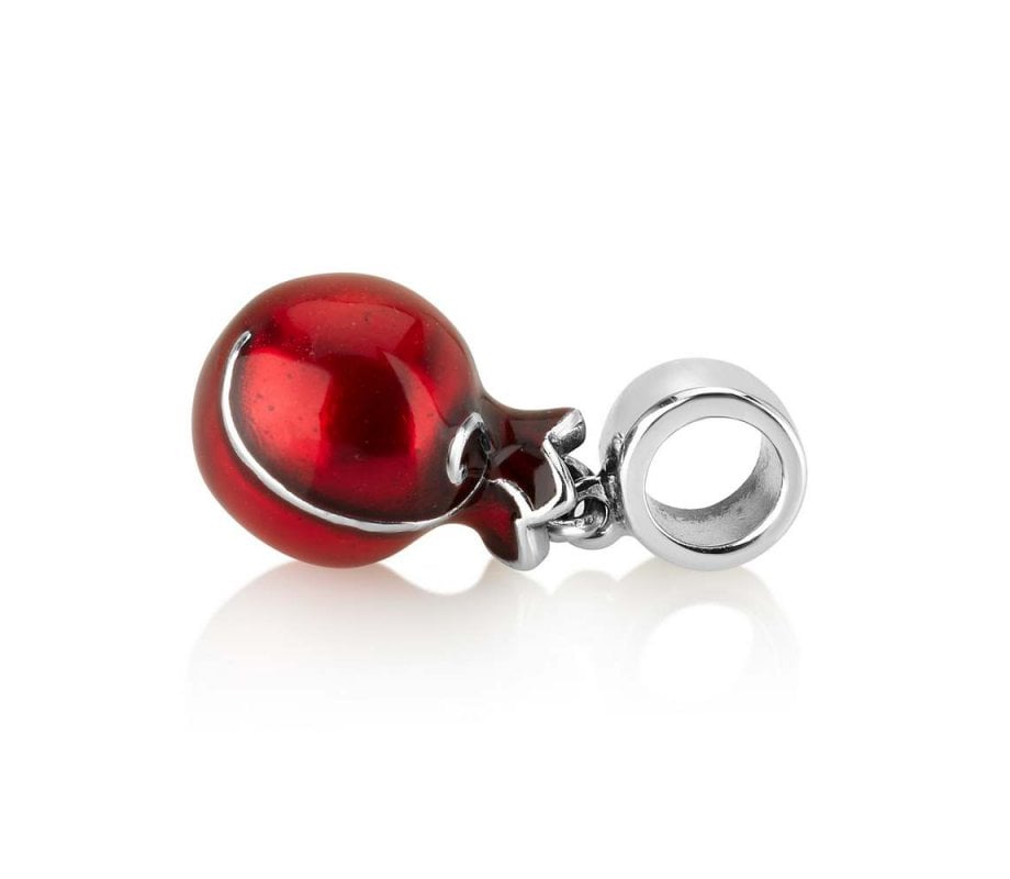 Sterling Silver Smooth Red Pomegranate Charm