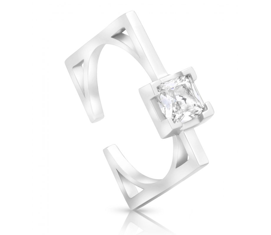 Sterling Silver Square Ring with Zircons - Choose Gold Plate or Sterling Silver