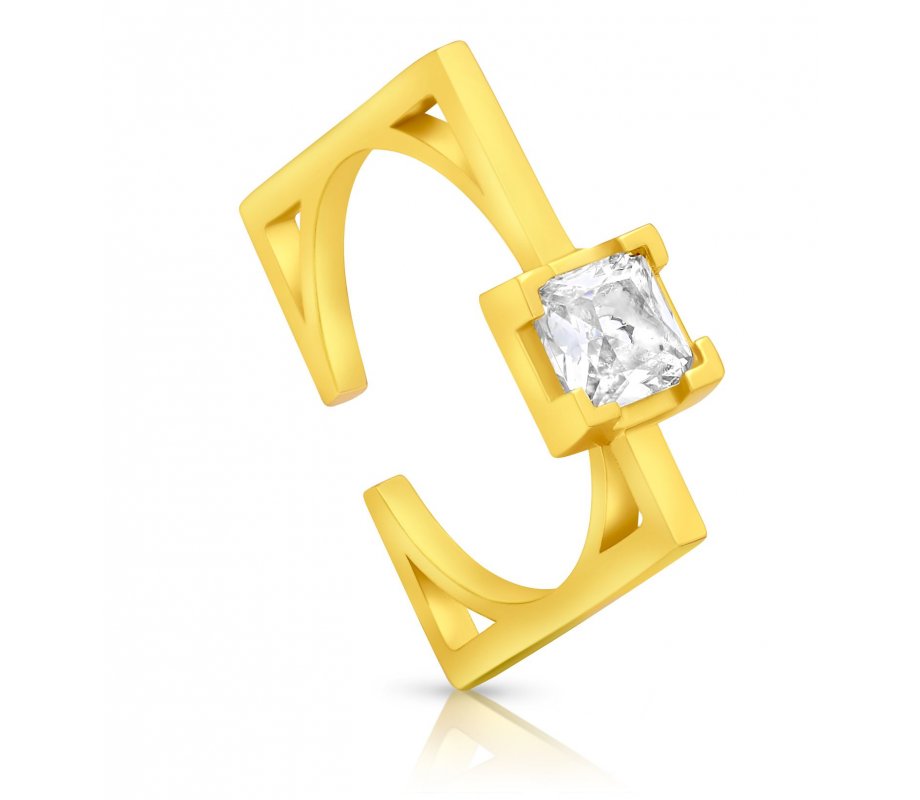 Sterling Silver Square Ring with Zircons - Choose Gold Plate or Sterling Silver