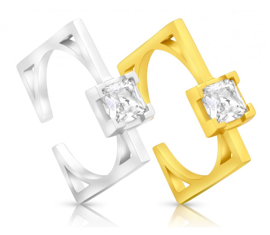 Sterling Silver Square Ring with Zircons - Choose Gold Plate or Sterling Silver
