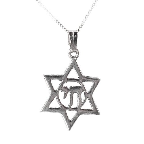 Sterling Silver Star of David Pendant in Chai circle