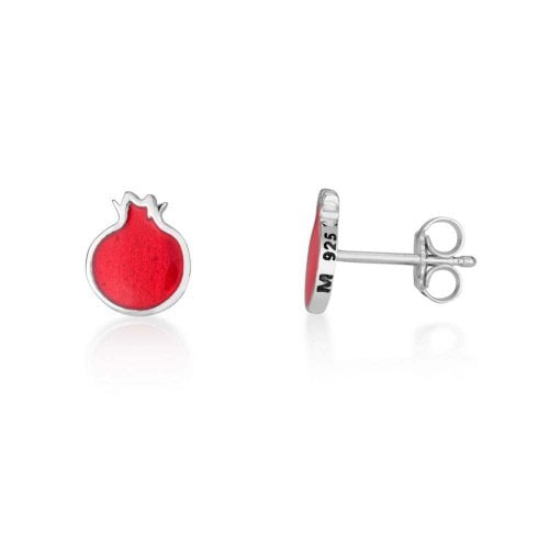 Sterling Silver Stud Earrings - Red Pomegranates