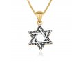 Sterling Silver and 15K Gold Star of David Pendant Necklace with Tiny Decorative Balls