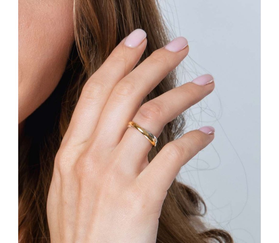 Sterling Silver and Gold Plated Double Ring, This Too Shall Pass  Hebrew