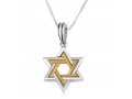 Sterling Silver and Gold Plated Pendant Necklace  Double Stars of David