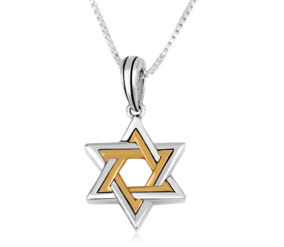 Sterling Silver and Gold Plated Pendant Necklace – Double Stars of David