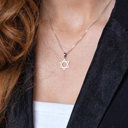 Sterling Silver and Gold Plated Pendant Necklace  Interlocking Stars of David