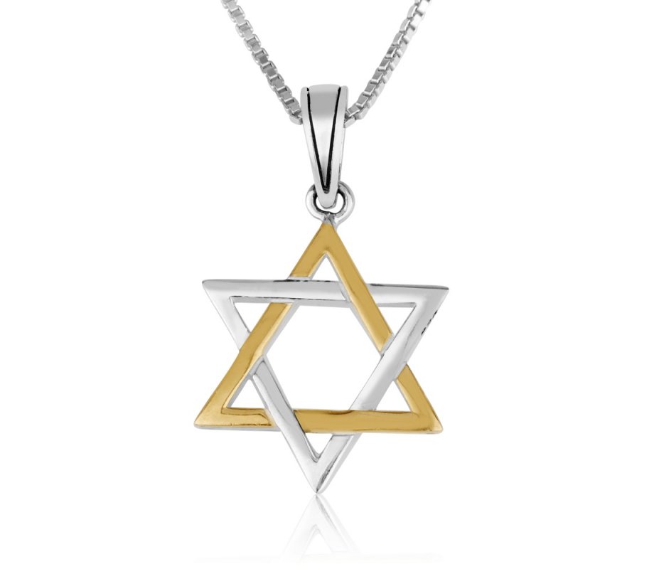 Sterling Silver and Gold Plated Pendant Necklace – Interlocking Stars of David