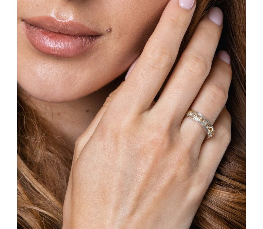Sterling Silver and Gold Plated Ring, Psalm Protection Words - Hebrew & English