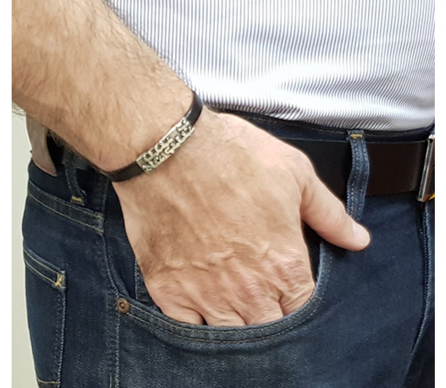 Studio Golan Leather Men Bracelet with Sterling Silver Hebrew Ani Ledodi Prayer