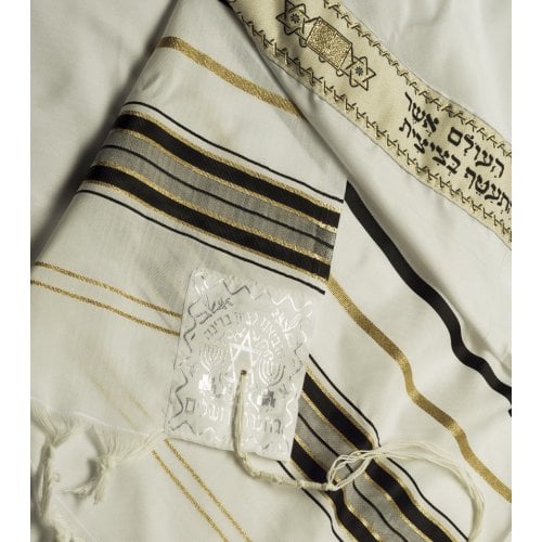 Talitnia Acrylic Imitation Wool Tallit Prayer Shawl - Black & Gold Stripes