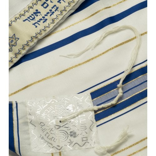 Talitnia Acrylic Tallit Imitation Wool Prayer Shawl - Blue & Gold Stripes
