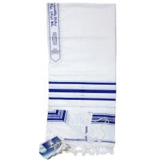 Talitnia Acrylic Tallit Imitation Wool Prayer Shawl - Blue & Silver Stripes