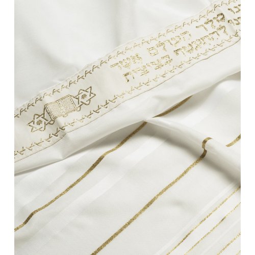 Talitnia Acrylic Tallit Imitation Wool Prayer Shawl - White & Gold Stripes