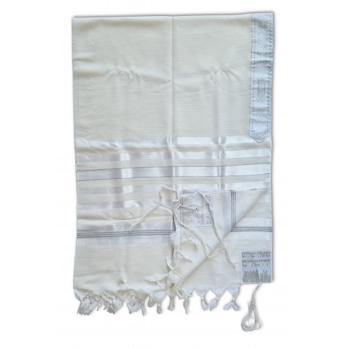 Talitnia Barak, Non-slip Lightweight Wool Tallit Prayer Shawl - Silver Stripes