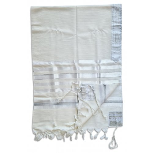 Talitnia Barak, Non-slip Lightweight Wool Tallit Prayer Shawl - Silver Stripes