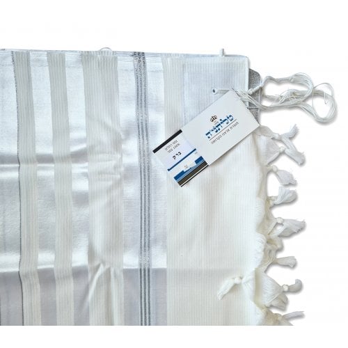 Talitnia Barak, Non-slip Lightweight Wool Tallit Prayer Shawl - Silver Stripes