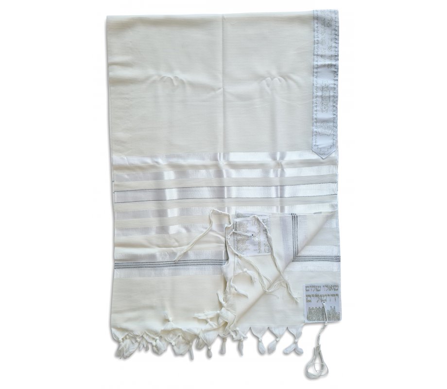 Talitnia Barak, Non-slip Lightweight Wool Tallit Prayer Shawl - Silver Stripes