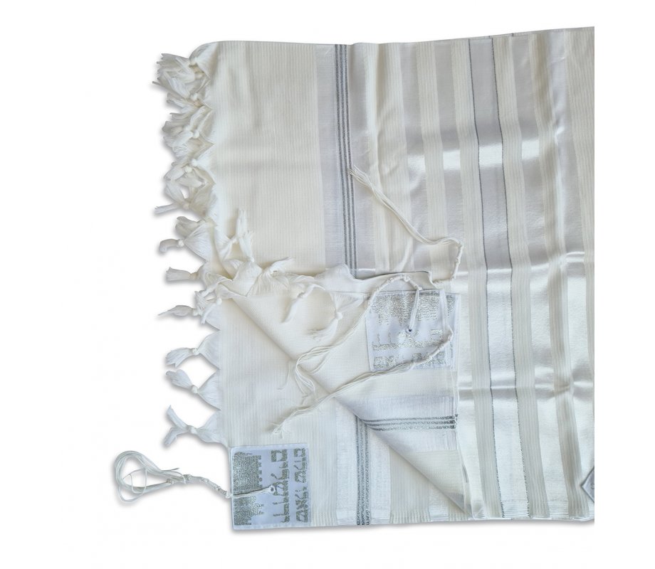 Talitnia Barak, Non-slip Lightweight Wool Tallit Prayer Shawl - Silver Stripes