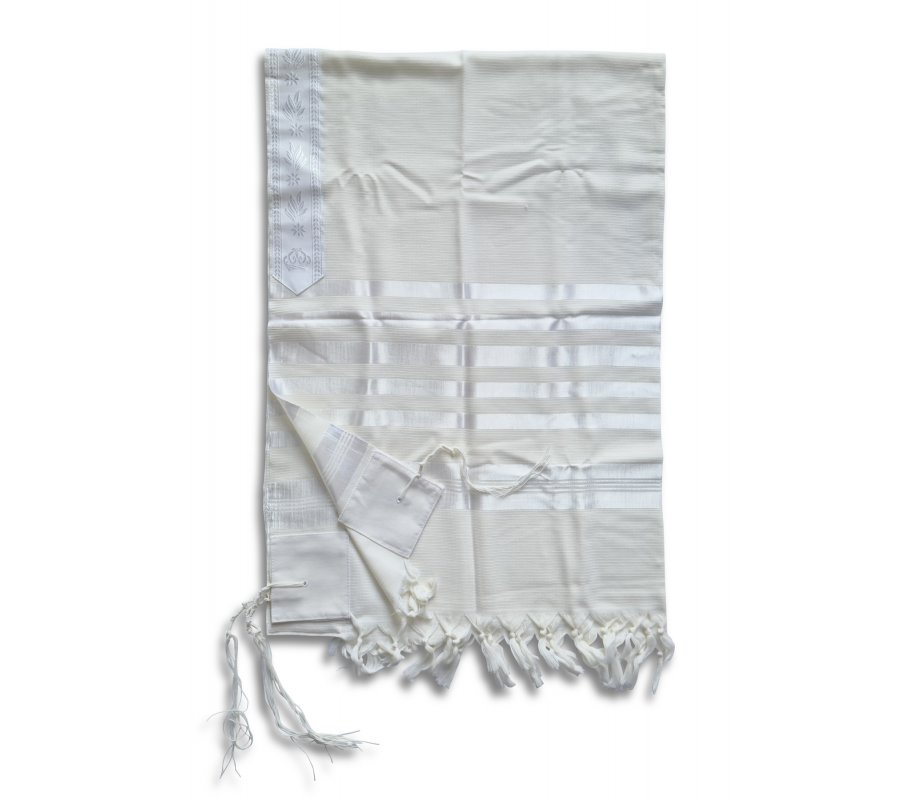 Talitnia Barak, Non-slip Lightweight Wool Tallit Prayer Shawl - White Stripes