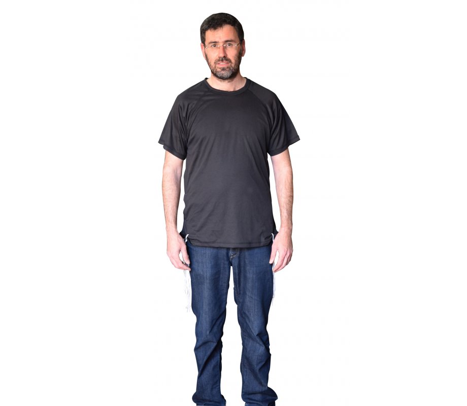 Talitnia Dry-Fit Tzitzit T-Shirt with Kosher Tzitzis, Black - Moisture-Wicking Athletic Shirt
