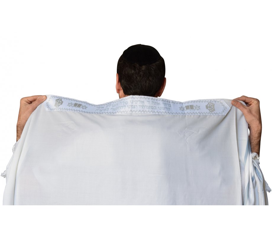 Talitnia Gilboa Light Weight Non Slip Tallit Wool Tallit Prayer Shawl - Light Blue Strips