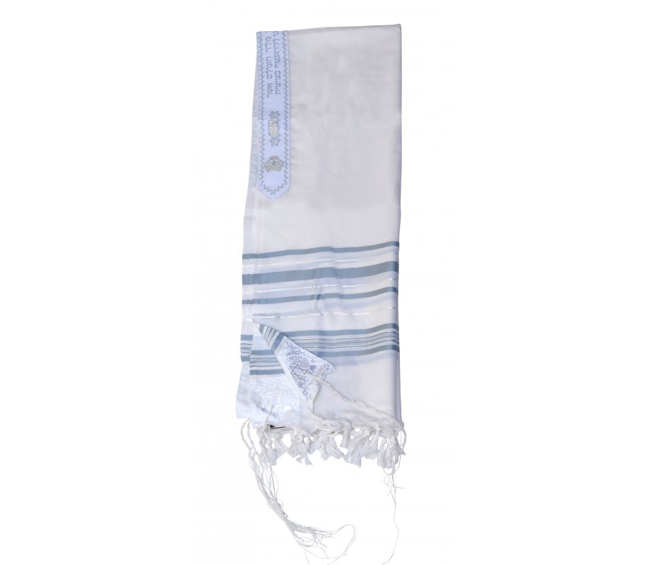 Talitnia Gilboa Light Weight Non Slip Tallit Wool Tallit Prayer Shawl - Light Blue Strips