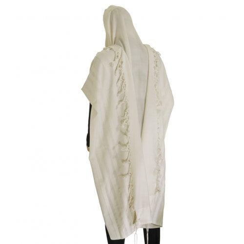 Talitnia Malchut Wool Non Slip Tallit Prayer Shawl - White Stripes