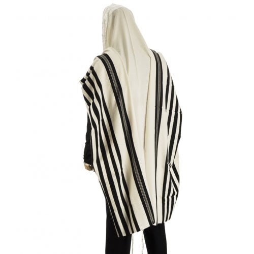 Talitnia Malchut Wool Non Slip Tallit Prayer Shawl Black Stripes - Optional Handmade Tzitzit Strings