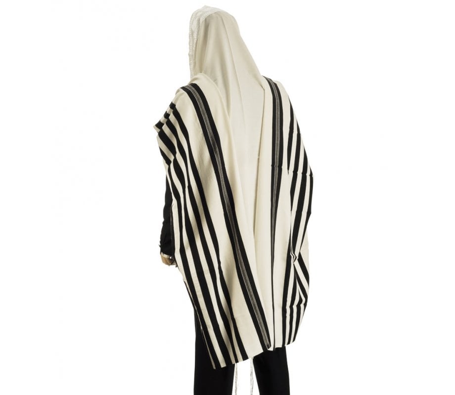 Talitnia Malchut Wool Non Slip Tallit Prayer Shawl Black Stripes - Optional Handmade Tzitzit Strings
