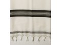 Talitnia White Wool Tallit Katan - Black Stripes