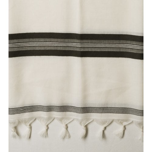 Talitnia White Wool Tallit Katan - Black Stripes