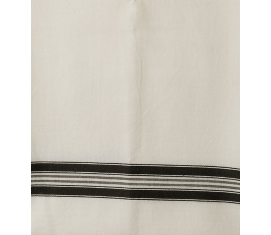 Talitnia White Wool Tallit Katan Without Center Fringes - Black Lines