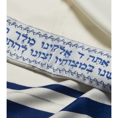 Talitnia Wool Tallit Kosher Prayer Shawl - Blue and Silver Stripes