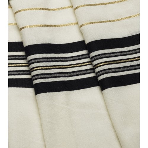 Talitnia Wool Tallit Traditional Kosher Prayer Shawl - Black & Gold Stripes