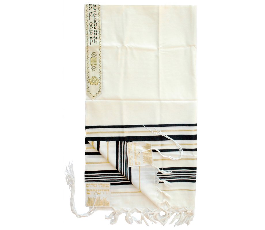 Talitnia Wool Tallit Traditional Kosher Prayer Shawl - Black & Gold Stripes