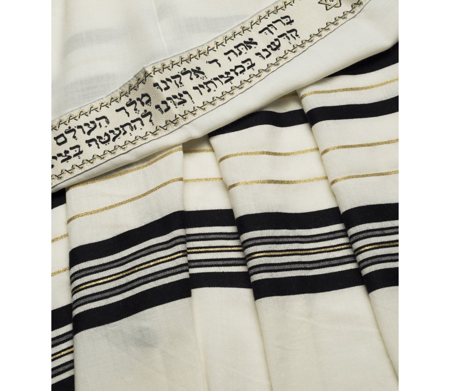 Talitnia Wool Tallit Traditional Kosher Prayer Shawl - Black & Gold Stripes