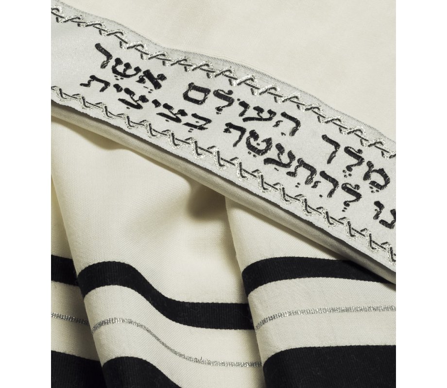 Talitnia Wool Tallit Traditional Kosher Prayer Shawl - Black & Silver Stripes