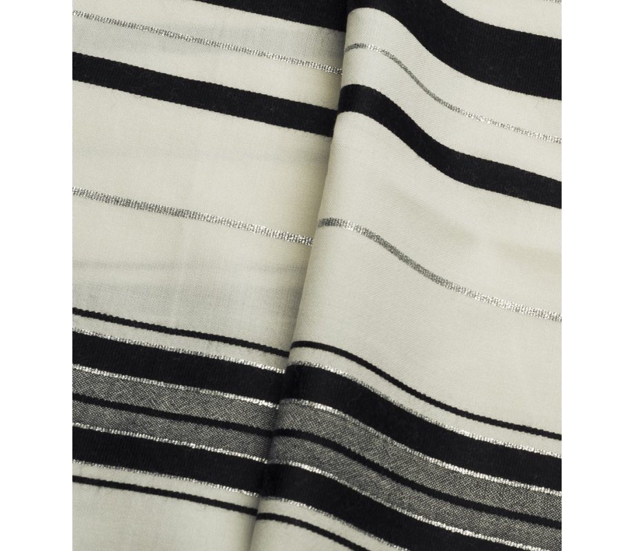 Talitnia Wool Tallit Traditional Kosher Prayer Shawl - Black & Silver Stripes