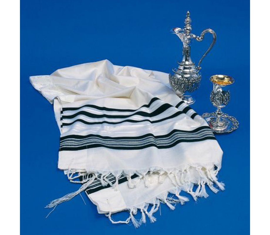 Talitnia Wool Tallit Traditional Kosher Prayer Shawl - Black & Silver Stripes