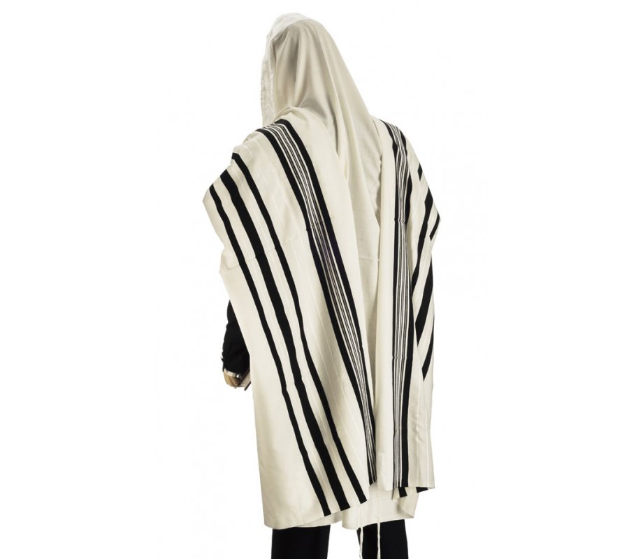 Talitnia Wool Tallit Traditional Kosher Prayer Shawl - Black & White Stripes