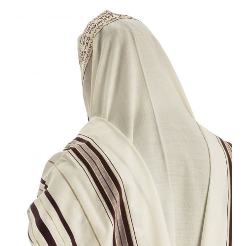 Talitnia Wool Tallit Traditional Kosher Prayer Shawl - Maroon & Gold Stripes