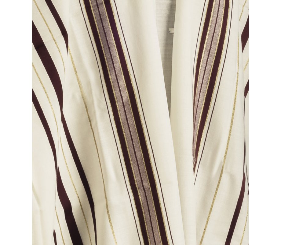 Talitnia Wool Tallit Traditional Kosher Prayer Shawl - Maroon & Gold Stripes